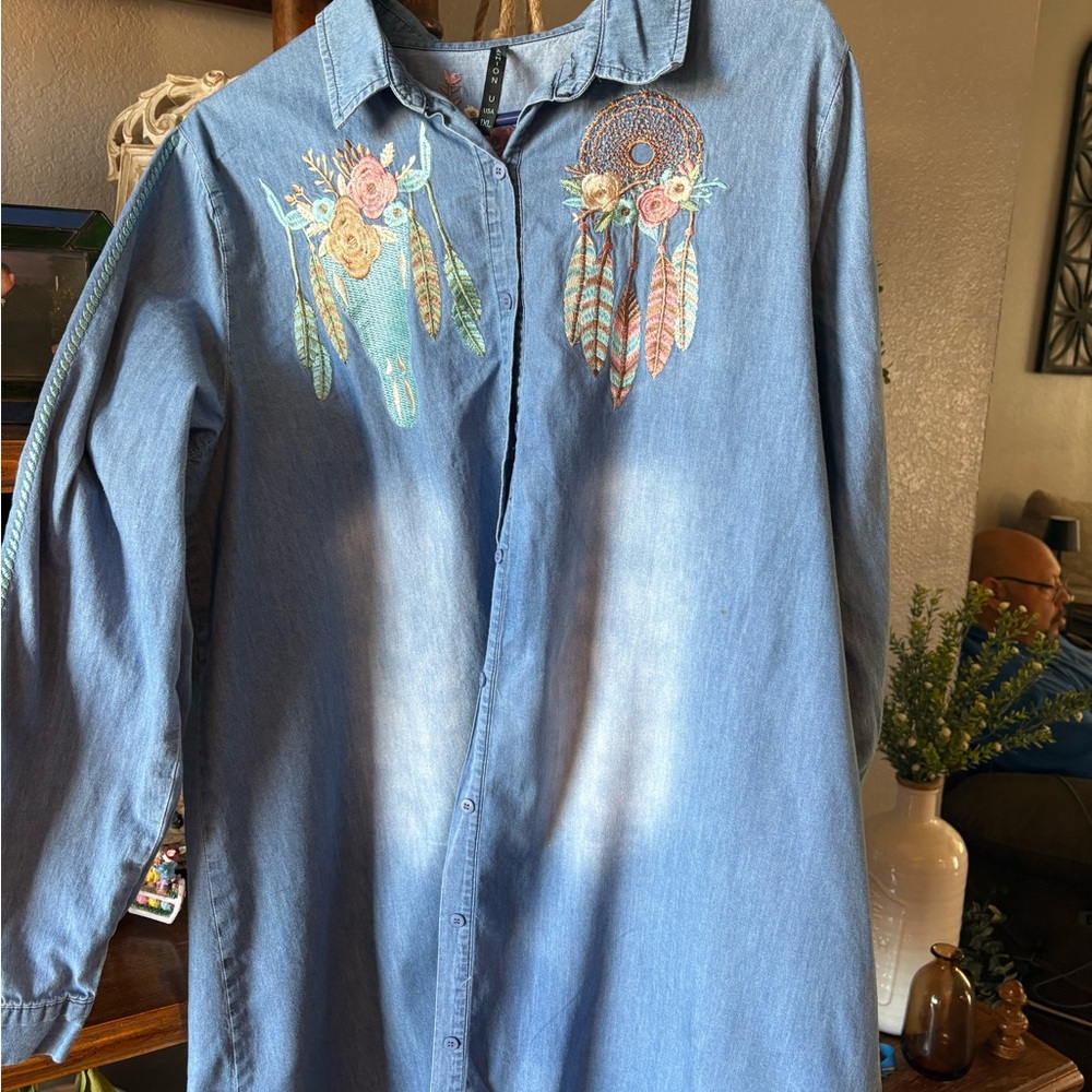 Fashion Bug Blue Embroidered Floral Top